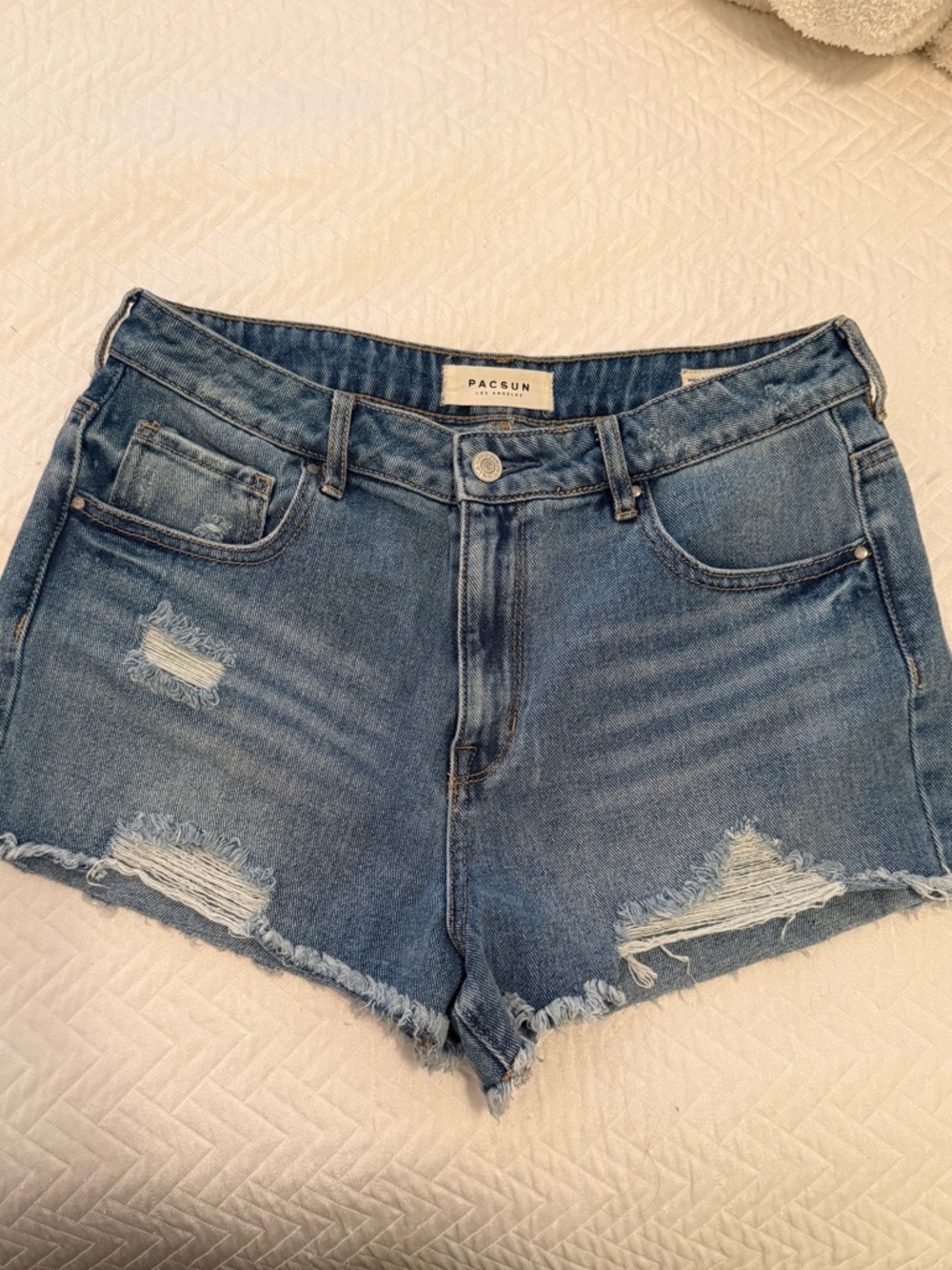 PacSun Light Blue Distressed High-Rise Denim Shorts
